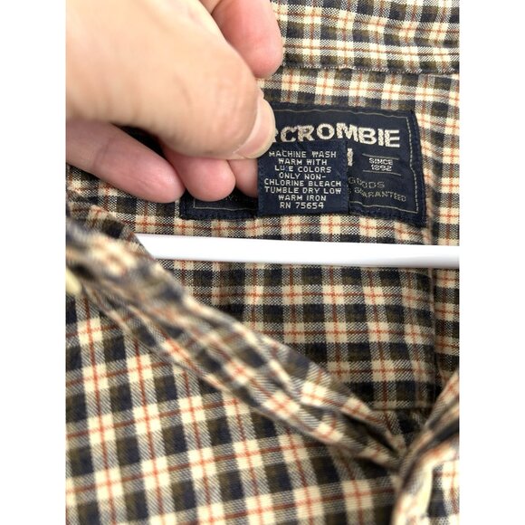 ABERCROMBIE & FITCH Mens Plaid Striped Cotton Long Sleeve Dress Shirt size L - Picture 4 of 16